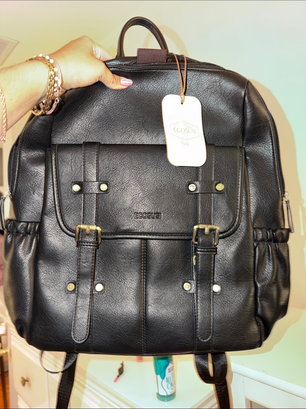 Ecosusi Black Faux Leather Men's Backpack